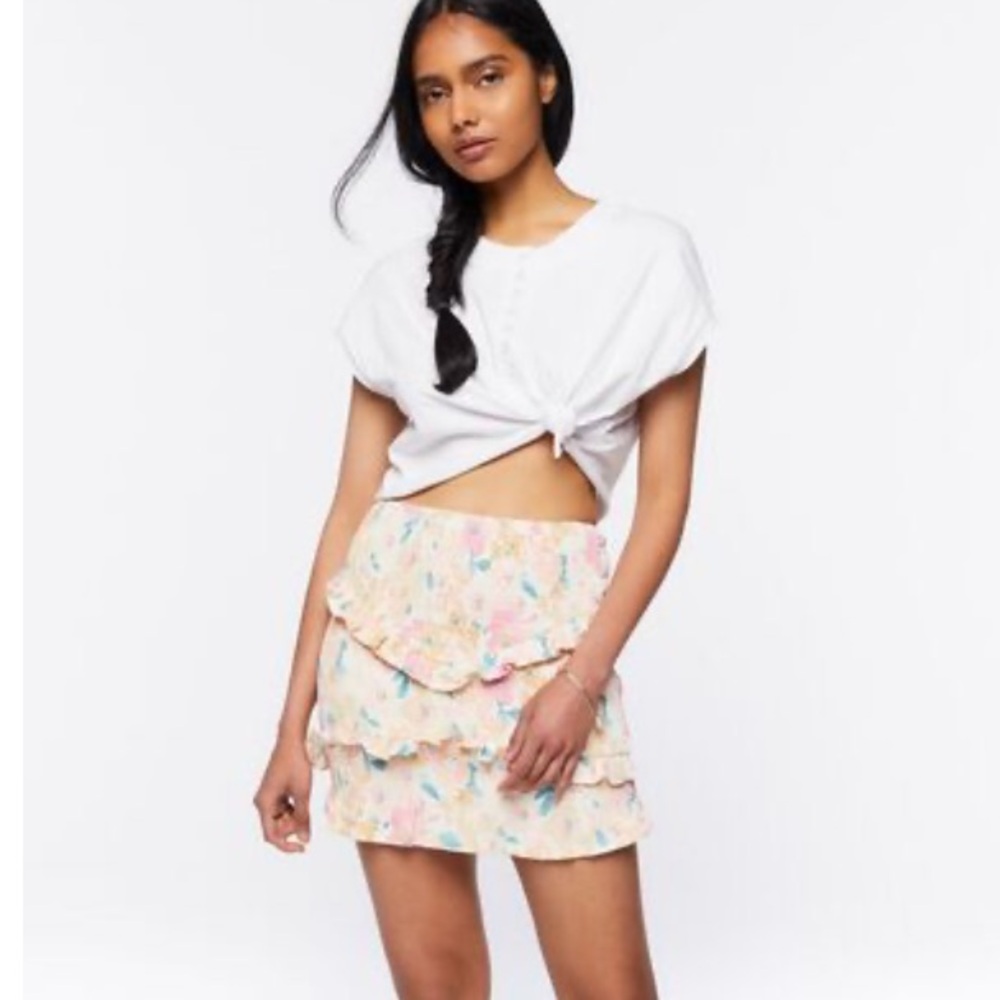 F21 Smocked Floral Print Mini Skirt